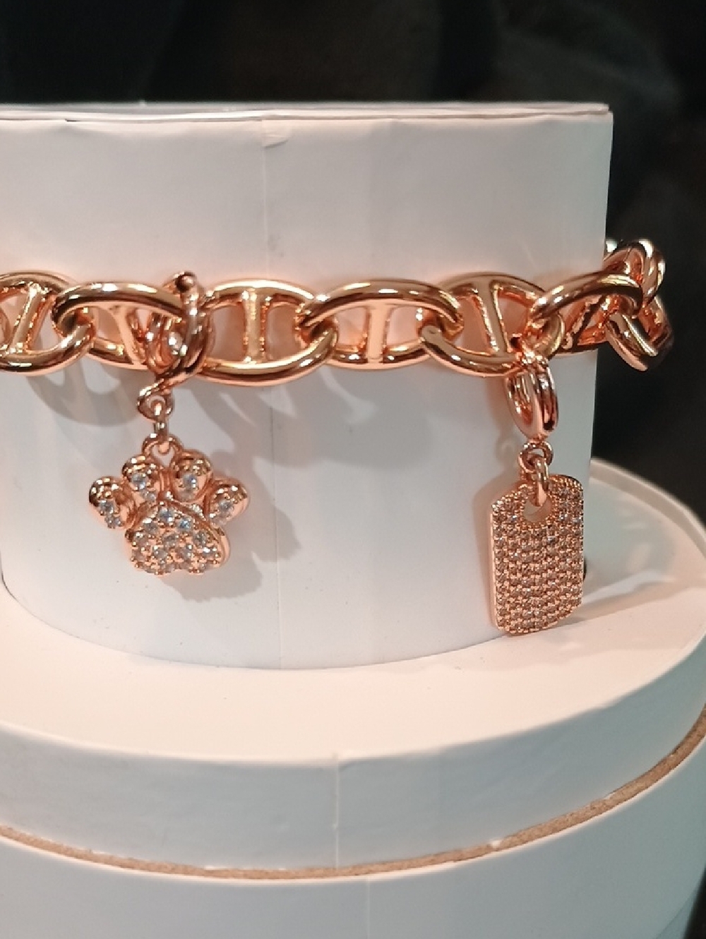 Rose Gold Charm Bracelet Set with Blue and Clear Stones - - Picture 5 of 10